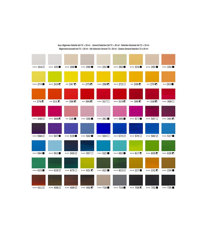 Caja de 72 acrilicos amsterdam. De secado rápido y al agua.