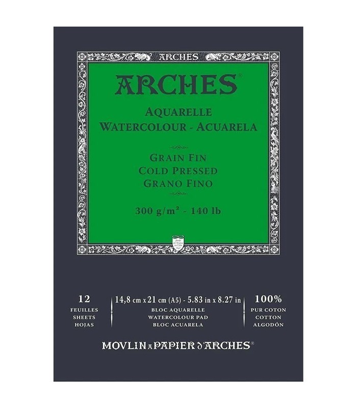 Bloc acuarela grano fino A5 Arches 12 hojas