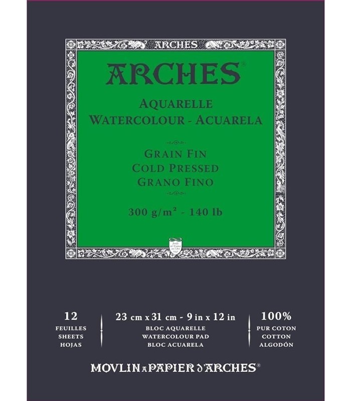 Bloc acuarela grano fino 23x31 Arches 12 hojas