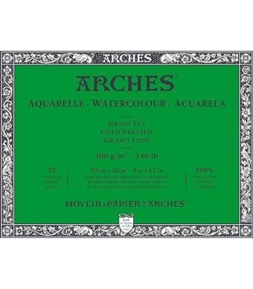 Bloc acuarela 23x31 grano fino Arches encolado 4 lados 20 hojas