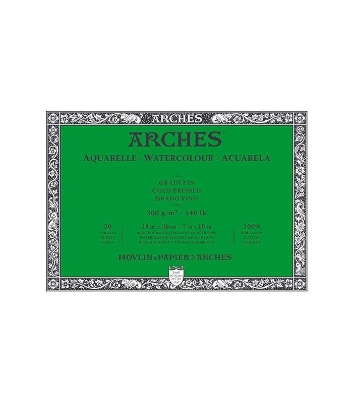 Bloc acuarela grano fino 18x26 Arches 20 hojas
