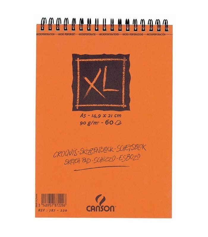 Bloc esbozo XL Canson microperforado espiral corto 90 gramos A5 - 14.8x21 cm Grano Atenuado