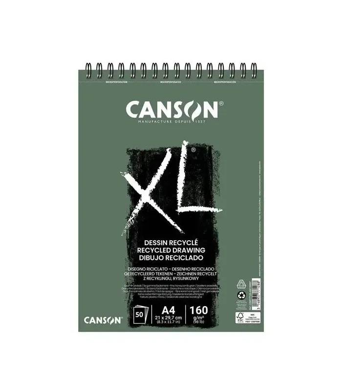 Bloc XL Papel de dibujo Reciclado Canson A4 (21x29,7) 160 gr.