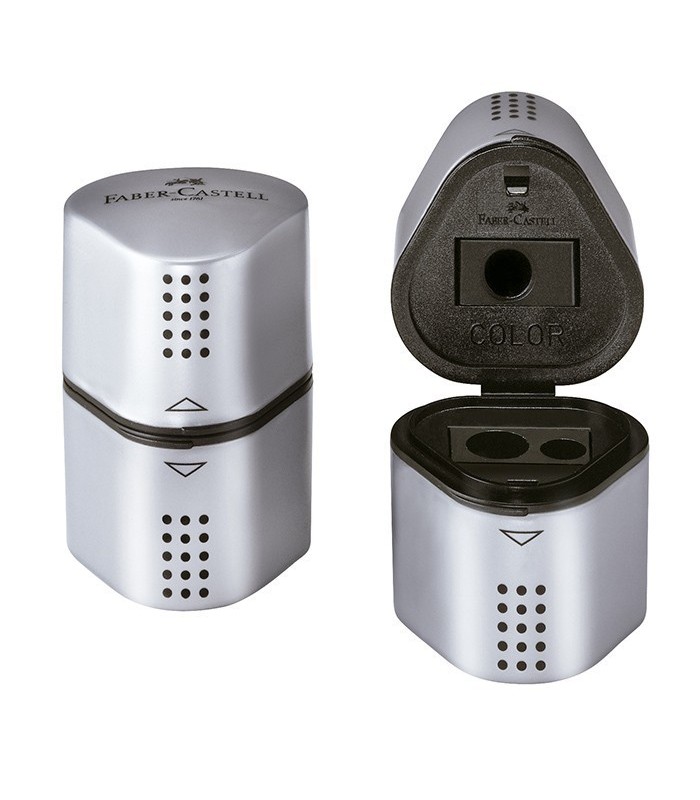 Afilalápices estándar y gruesos grip plata Faber Castell