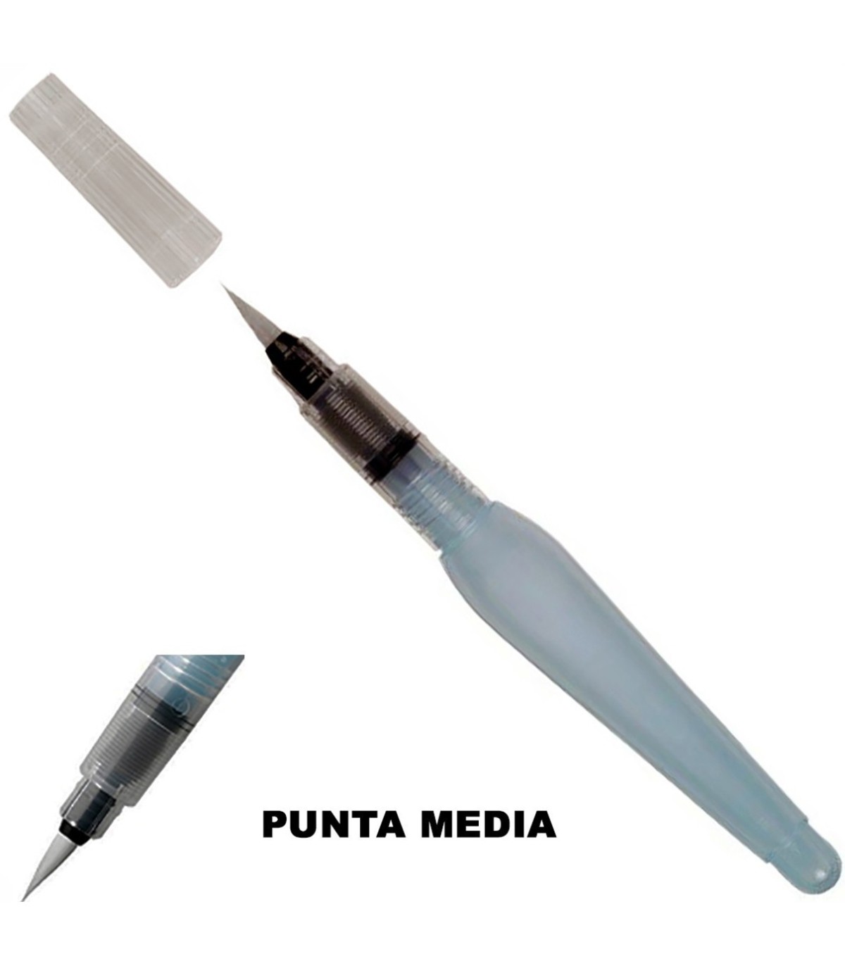 Pincel rellenable de punta media con depósito para agua y tintas